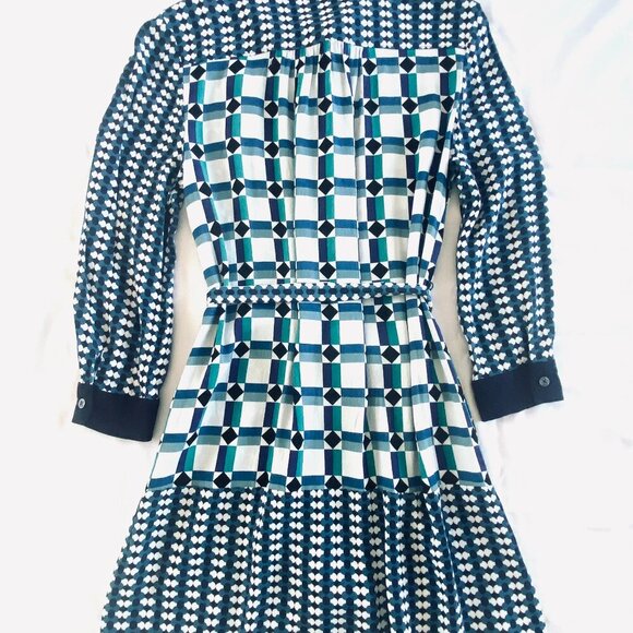 Anthropologie Maeve mini shirt dress Womens 6 geometric blue white preppy spring - Picture 6 of 11